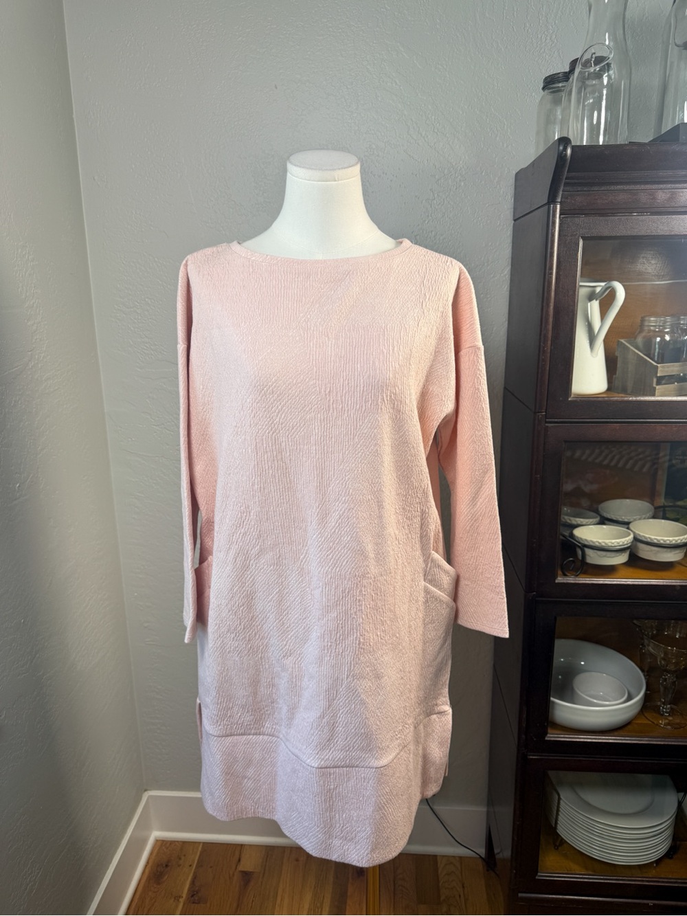 MarlaWynne Textured Knit Tunic Dress Blush Pink Pockets NWT Size S